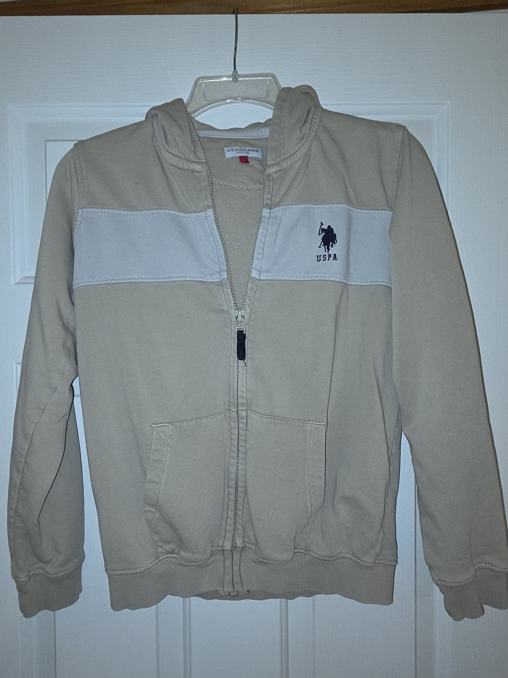 U.S. Polo Assn. Kids Beige and White Hooded Zip Jacket
